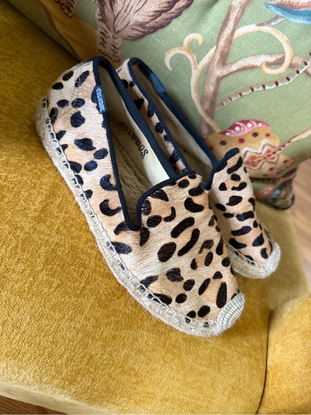 Soludos Leopard-Print Espadrille Slip-On in Beige and Black size 7